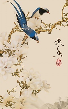 花鳥山水瓷磚高清背景墻