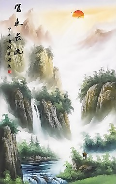 富水長流瓷磚高清背景墻