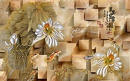 金色莲花室内瓷砖背景墙