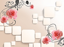 玫瑰花紋室內(nèi)瓷磚背景墻