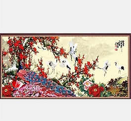 孔雀開(kāi)屏背景墻素材