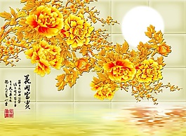 背景墻雕刻路徑花開富貴