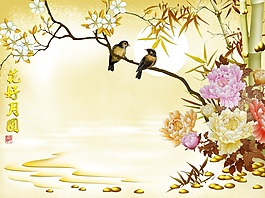 背景墻雕刻路徑花鳥畫