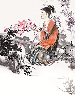 唐代美女賞花圖片下載