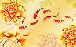 玉石背景墻金色九魚圖