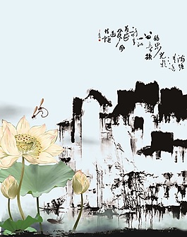 水墨国画荷花背景墙