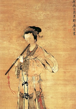 古典美女吹簫圖