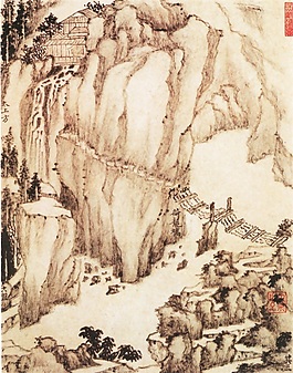 山水荷龙桥背景墙