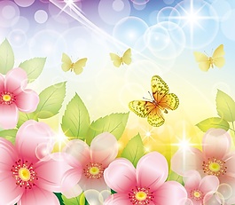 蝴蝶飛入花蟲中裝飾畫素材