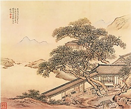 树下长廊山水图