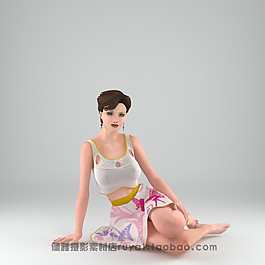 坐著的美女模特模型