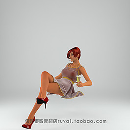 喝酒美女模特模型