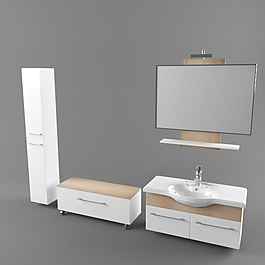 現(xiàn)代純白盥洗臺組合3D模型