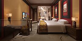 藏式風(fēng)格臥室雙人大床模型下載