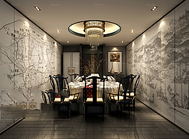 酒店包間中式風(fēng)格餐廳模型下載
