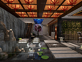 餐廳酒店包間中式風(fēng)格大廳模型下載