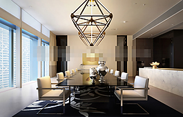 簡(jiǎn)約時(shí)尚餐廳餐桌椅組合3D渲染圖