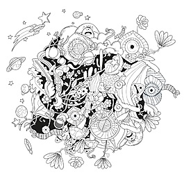 黑白抽象花朵矢量插畫素材