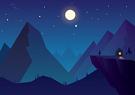 深山夜空插畫