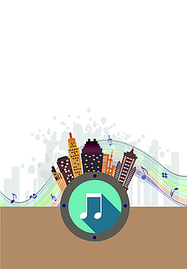 圓圈音符上的橋梁和建筑物背景素材
