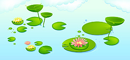 淘宝矢量卡通大海荷花绿色清新莲蓬海报背景