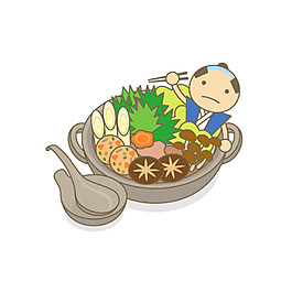 卡通人物砂鍋食物素材圖片