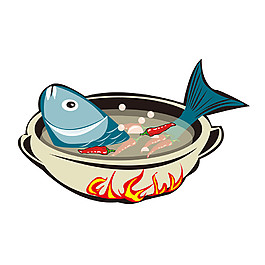 手繪卡通魚砂鍋元素素材