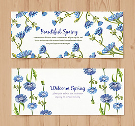 2款藍(lán)色春季花卉banner矢量素材