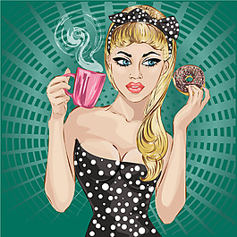 手拿美食的美女插畫