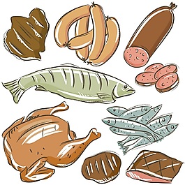 可愛手繪食物卡通矢量