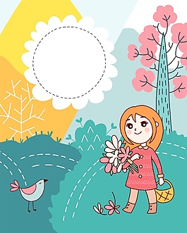 矢量小女孩插畫卡片信紙