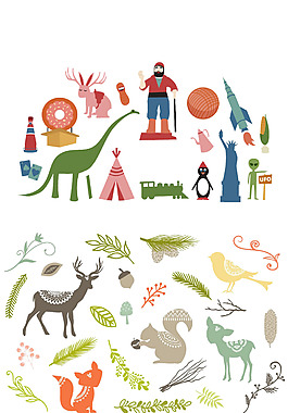 森林動物植物元素圖片