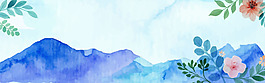 藍色水彩花朵banner背景
