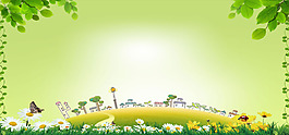 春季綠色草地小花淘寶全屏banner背景