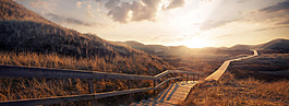 秋季黃昏夕陽(yáng)大山淘寶全屏banner背景