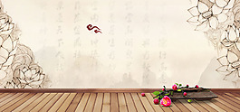 中國風(fēng)花朵木板淘寶全屏banner背景