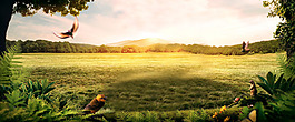 春季浪漫光線綠地淘寶全屏banner背景