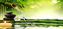 綠色夏季流水竹子淘寶全屏banner背景