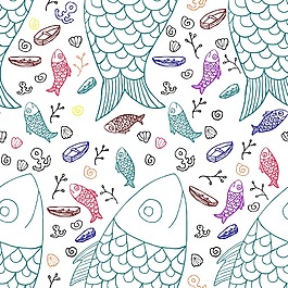手繪涂鴉可愛魚兒背景