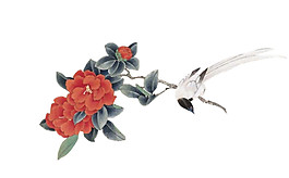 紅色花枝圖案元素