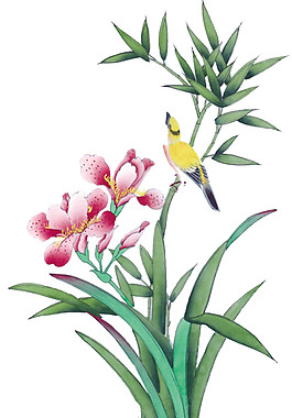 復古色鳥語花香圖案