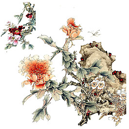 水彩花枝圖案元素