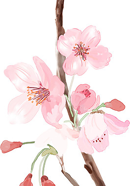 古風水彩桃花圖案