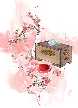 粉色彩繪古風(fēng)花朵圖案元素