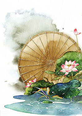 唯美古風(fēng)荷塘圖案元素