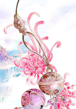 古風(fēng)彩繪花朵圖案元素