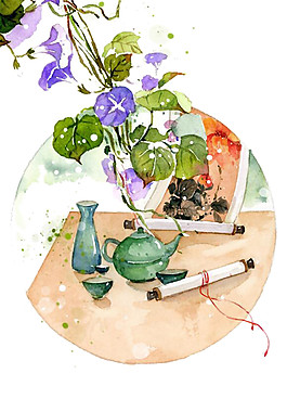 简约彩绘古风花卉图案元素