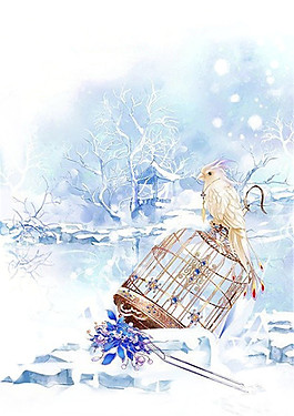 唯美古風雪景圖案元素