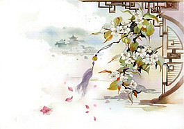 唯美古風(fēng)元素花卉圖