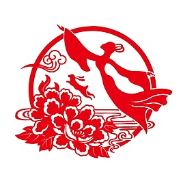 紅色花朵嫦娥奔月中秋元素